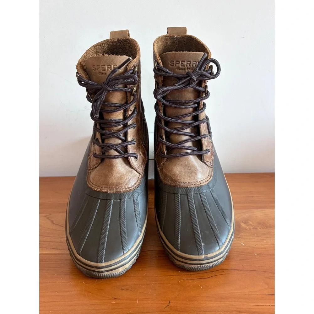 Sperry Avenue Duck Boots Mens 9.5 Brown Tan Waterproof Leather STS21638